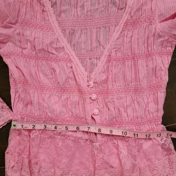Free People Sweet Saloon Maxi Bodysuit Womens M Pink Lace Romance Enchanting - Picture 10 of 11